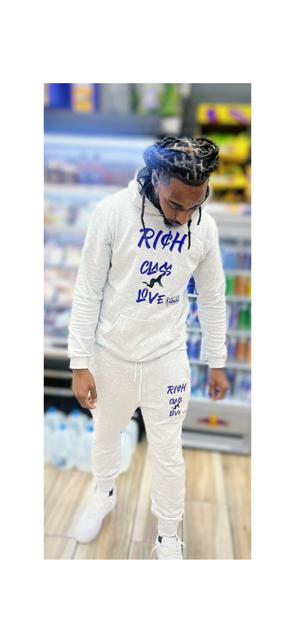 Grey- Rich Class Love Joggers (Blue Logo)