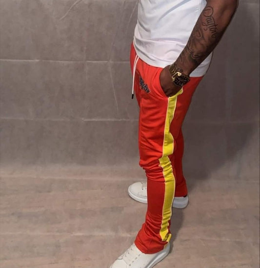 -A- Stacked Track Pants (Red/Yellow)